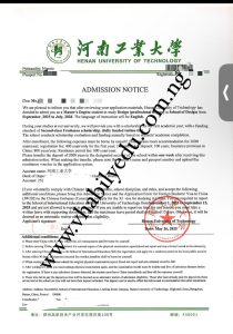 Admission Letter to Study Masters Degree in China